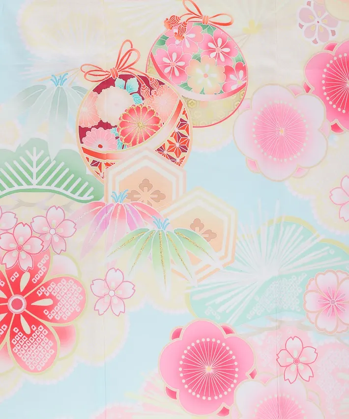 七五三ﾚﾝﾀﾙ（7歳）式部浪漫 水色 手毬 8AP7199