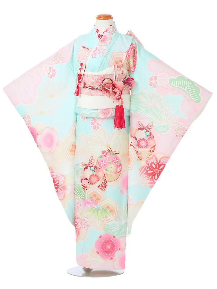 七五三ﾚﾝﾀﾙ（7歳）式部浪漫 水色 手毬 8AP7200