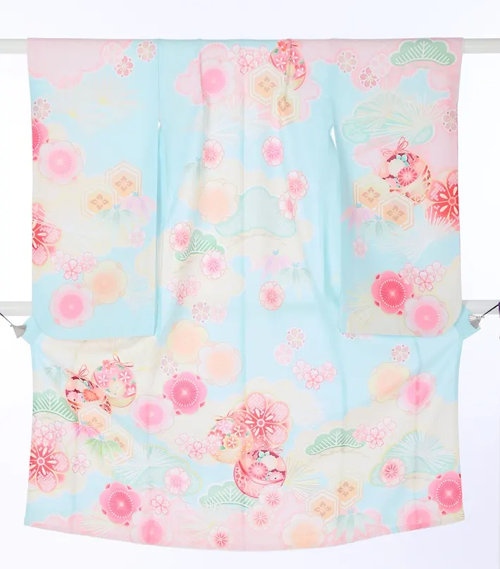 七五三ﾚﾝﾀﾙ（7歳）式部浪漫 水色 手毬 8AP7200