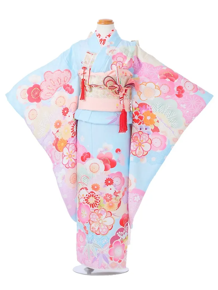 七五三ﾚﾝﾀﾙ（7歳）式部浪漫 水色 古典 8AP7202