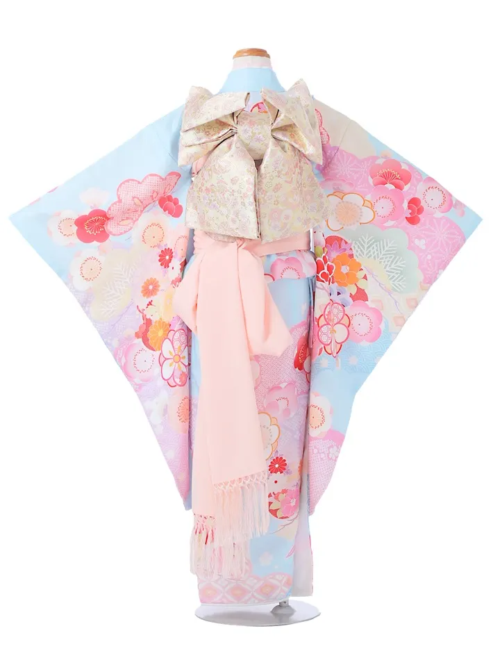 七五三ﾚﾝﾀﾙ（7歳）式部浪漫 水色 古典 8AP7202