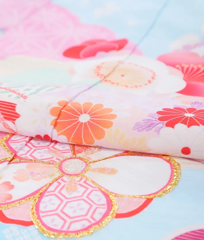 七五三ﾚﾝﾀﾙ（7歳）式部浪漫 水色 古典 8AP7202