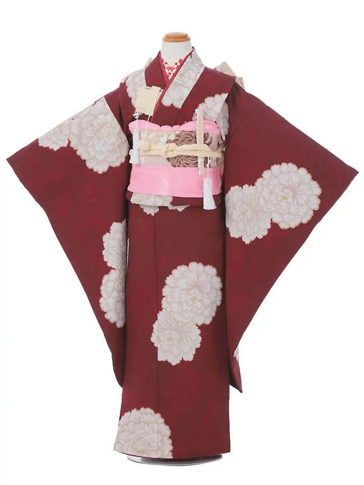 七五三ﾚﾝﾀﾙ（7歳）ボルドー 牡丹 レトロ 8AP7204
