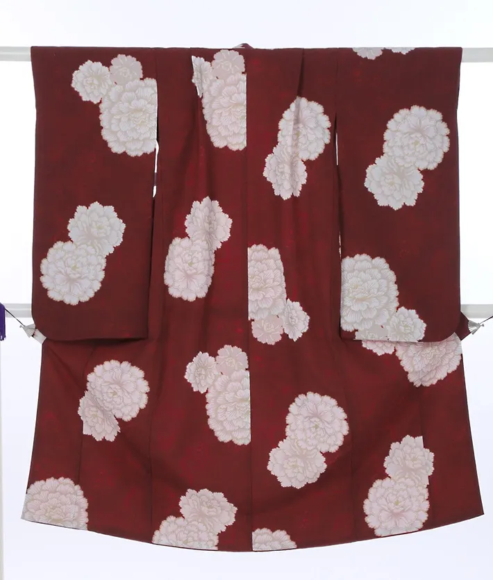七五三ﾚﾝﾀﾙ（7歳）ボルドー 牡丹 レトロ 8AP7204