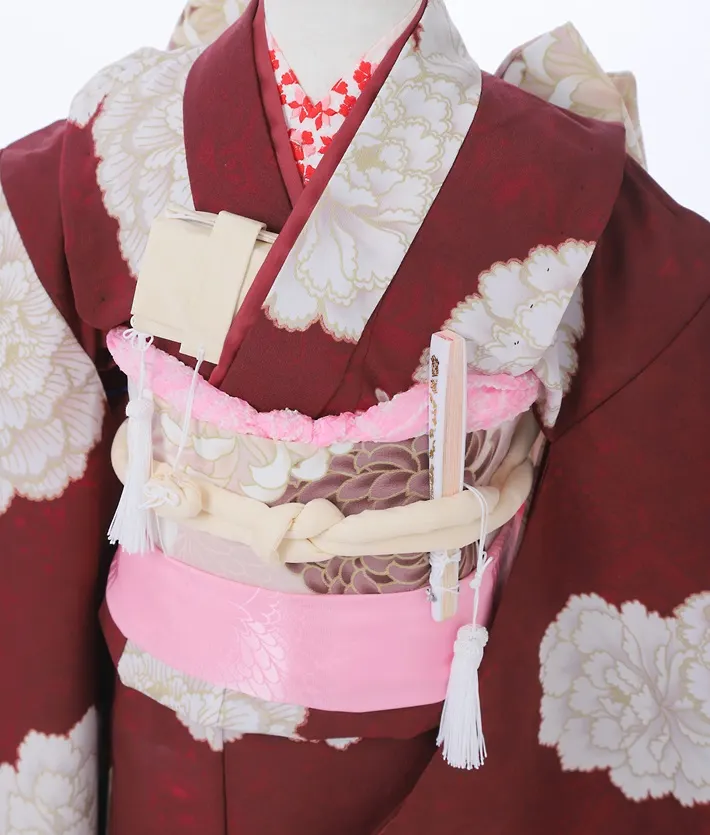 七五三ﾚﾝﾀﾙ（7歳）ボルドー 牡丹 レトロ 8AP7204