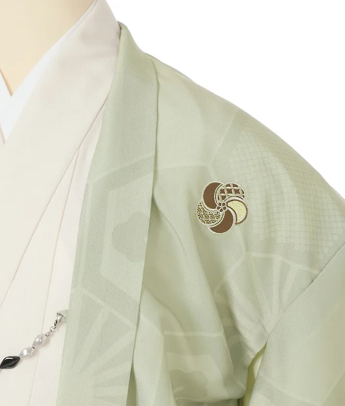 ｼﾞｭﾆｱ用紋付袴ｾｯﾄﾚﾝﾀﾙ グリーンベージュ 8AQL52