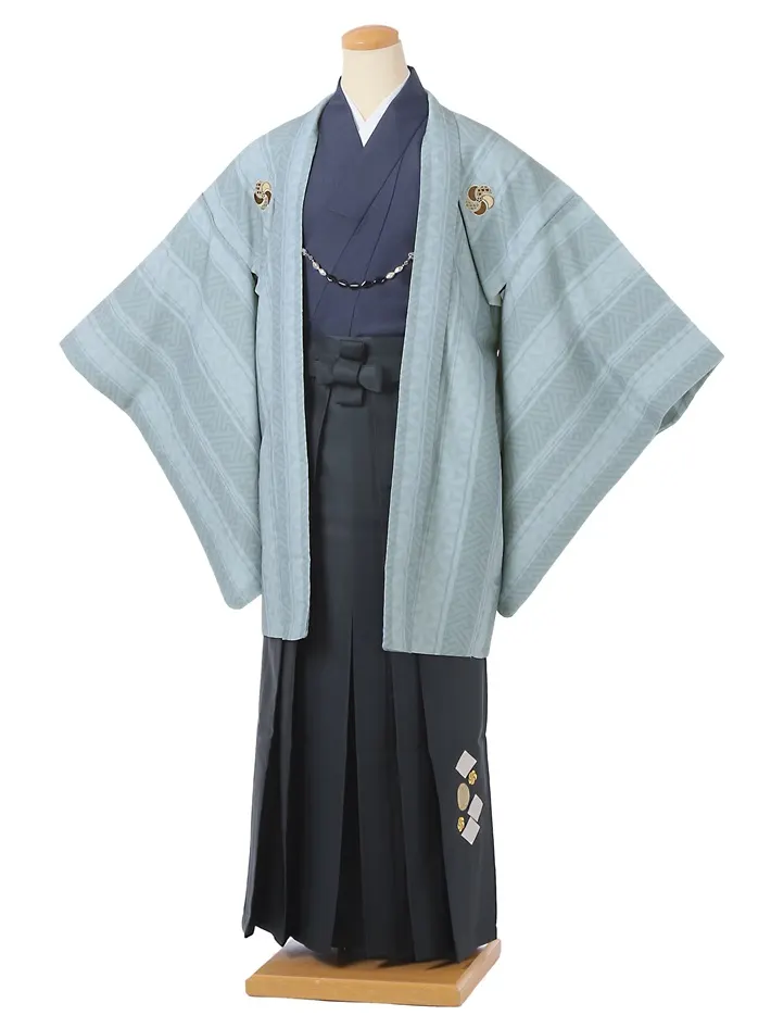 ｼﾞｭﾆｱ用紋付袴ｾｯﾄﾚﾝﾀﾙ 青 グレー 8AQL54