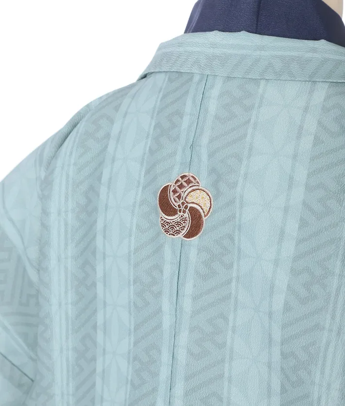 ｼﾞｭﾆｱ用紋付袴ｾｯﾄﾚﾝﾀﾙ 青 グレー 8AQL54