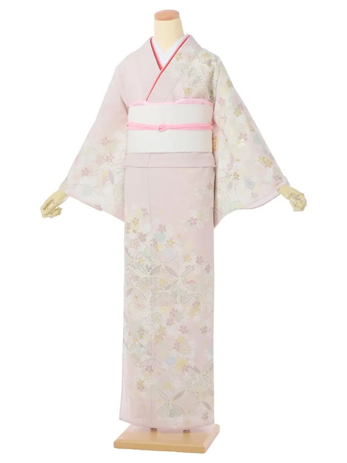 夏用訪問着レンタル 絽 ジャパンスタイル ピンク 桜 七宝 8DT0009