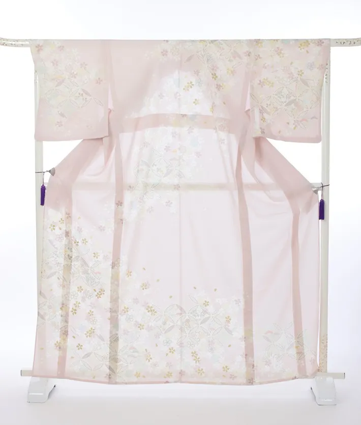 夏用訪問着レンタル 絽 ジャパンスタイル ピンク 桜 七宝 8DT0009