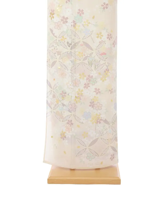 夏用訪問着レンタル 絽 ジャパンスタイル ベージュ 桜 七宝 8DT0010