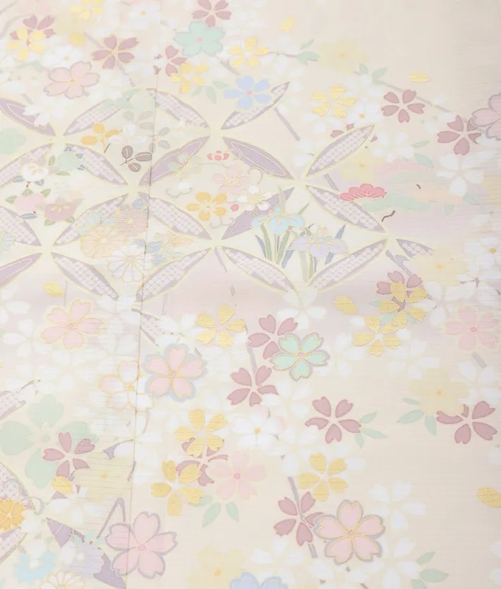 夏用訪問着レンタル 絽 ジャパンスタイル ベージュ 桜 七宝 8DT0010