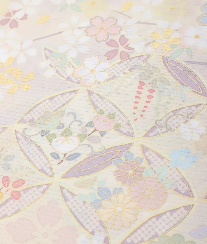 夏用訪問着レンタル 絽 ジャパンスタイル ベージュ 桜 七宝 8DT0010
