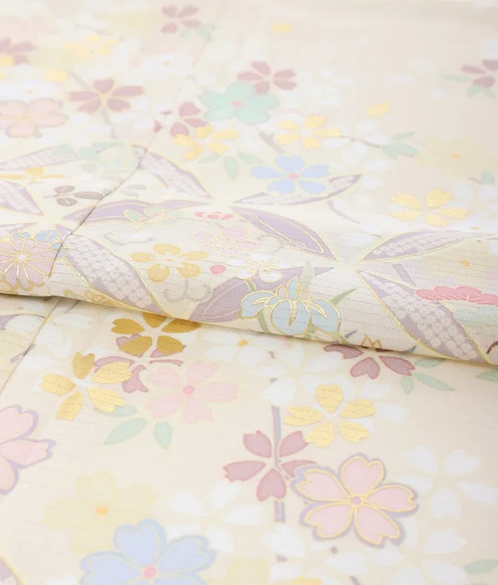 夏用訪問着レンタル 絽 ジャパンスタイル ベージュ 桜 七宝 8DT0010
