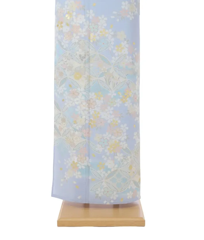 夏用訪問着レンタル 絽 ジャパンスタイル 水色 桜 七宝 8DT0011