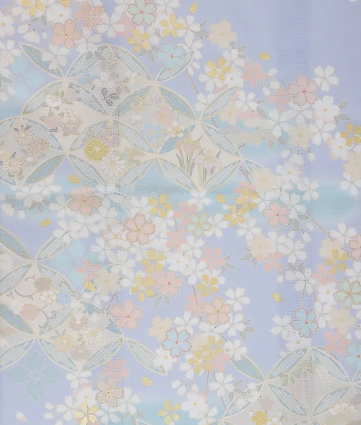 夏用訪問着レンタル 絽 ジャパンスタイル 水色 桜 七宝 8DT0011