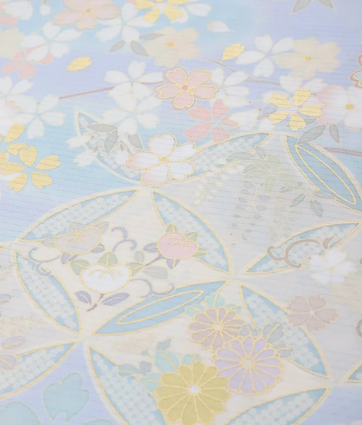 夏用訪問着レンタル 絽 ジャパンスタイル 水色 桜 七宝 8DT0011