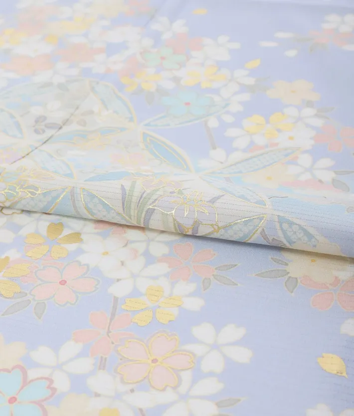 夏用訪問着レンタル 絽 ジャパンスタイル 水色 桜 七宝 8DT0011