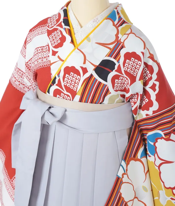 卒業袴レンタル 振袖 レトロ片身替り グレ-袴 8HGB53