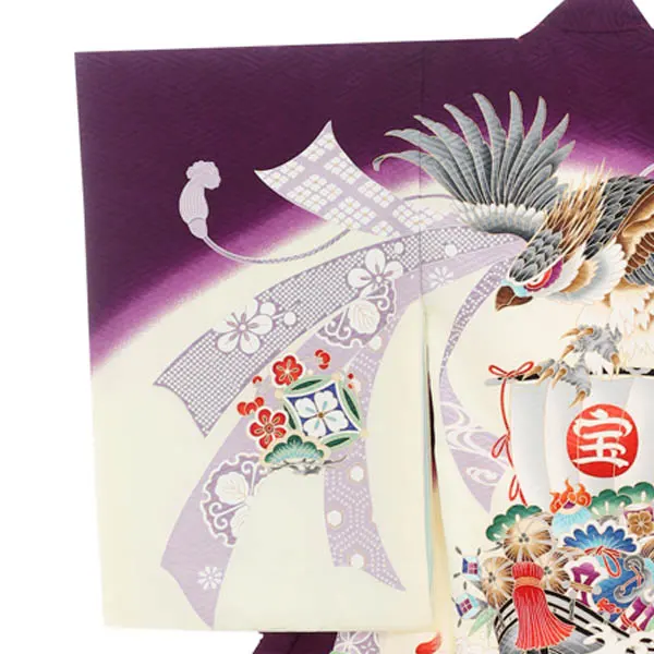 男児産着0061　紫　鷹の絵柄