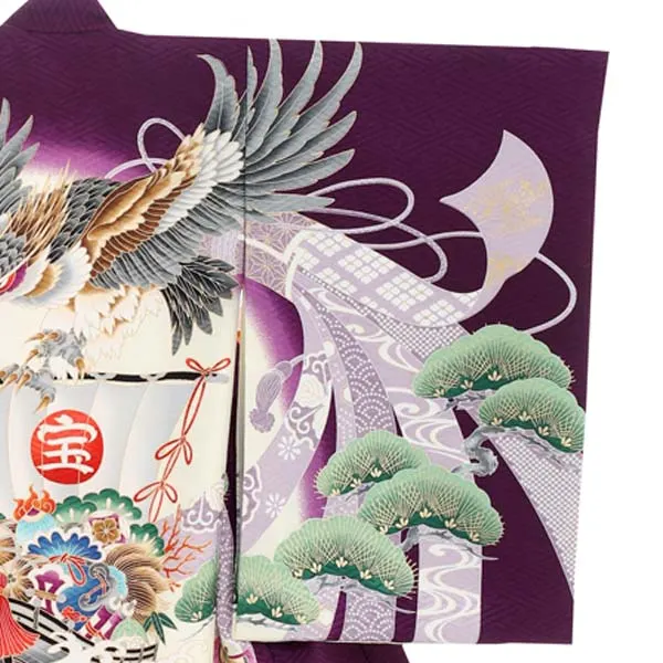 男児産着0061　紫　鷹の絵柄