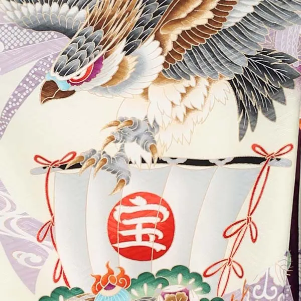 男児産着0061　紫　鷹の絵柄