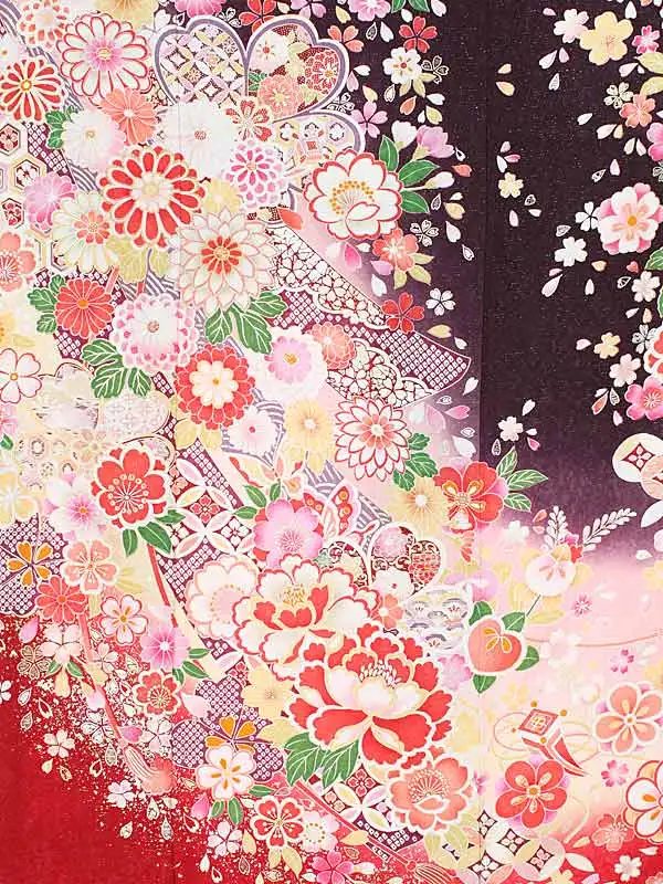 振袖0102 小豆色 桜/熨斗/古典