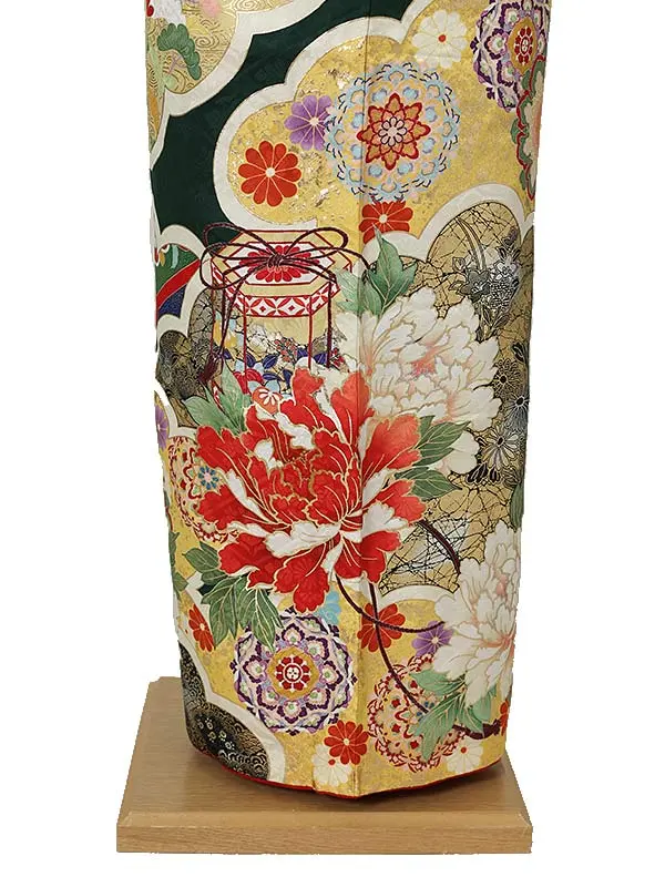 振袖0195　緑 牡丹 雲