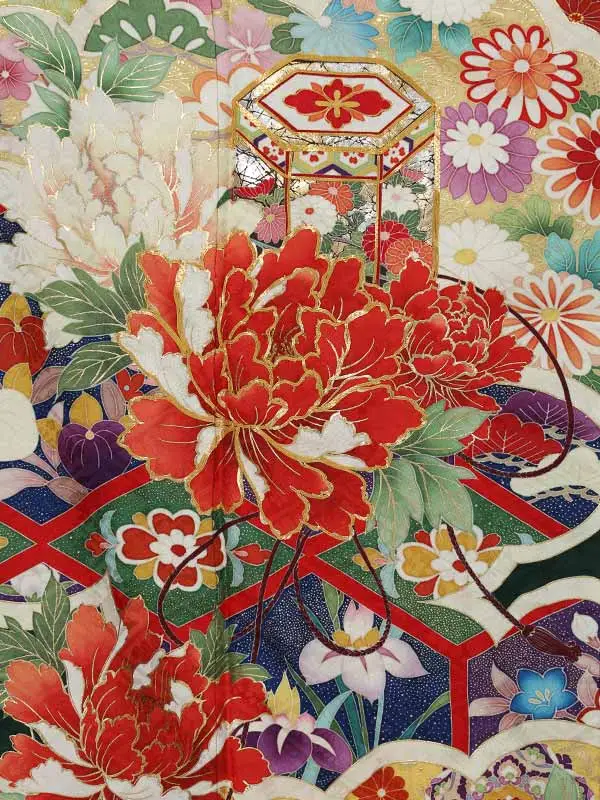 振袖0195　緑 牡丹 雲