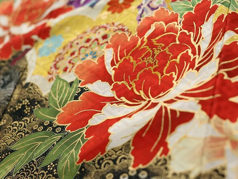 振袖0195　緑 牡丹 雲