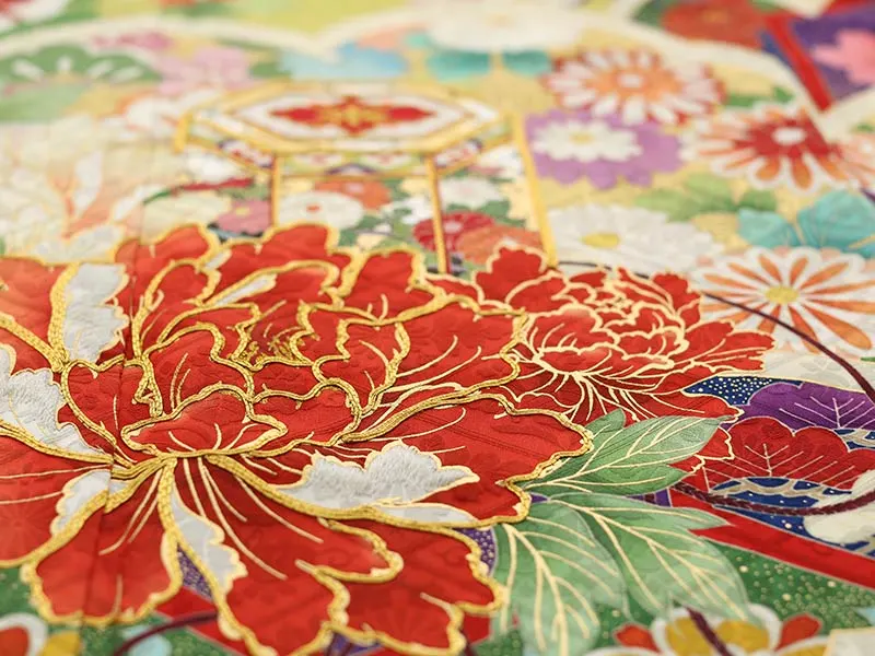 振袖0195　緑 牡丹 雲