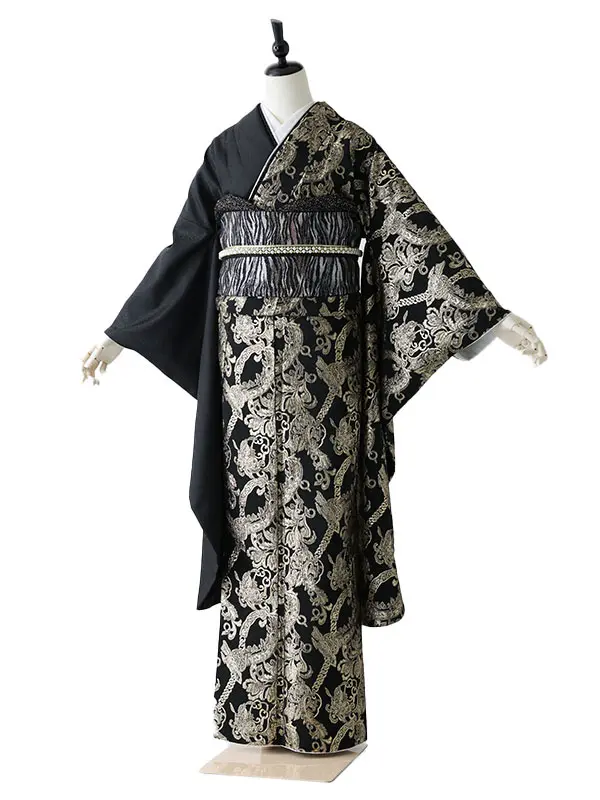 振袖0230　黒 金 ボタニカル
