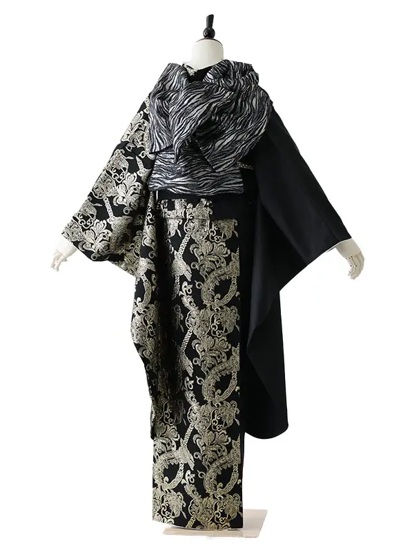 振袖0230　黒 金 ボタニカル