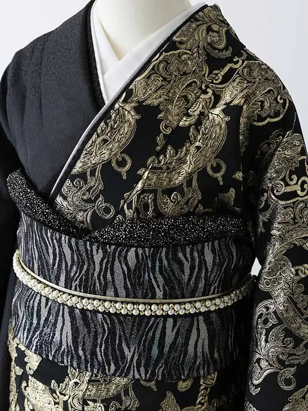 振袖0230　黒 金 ボタニカル