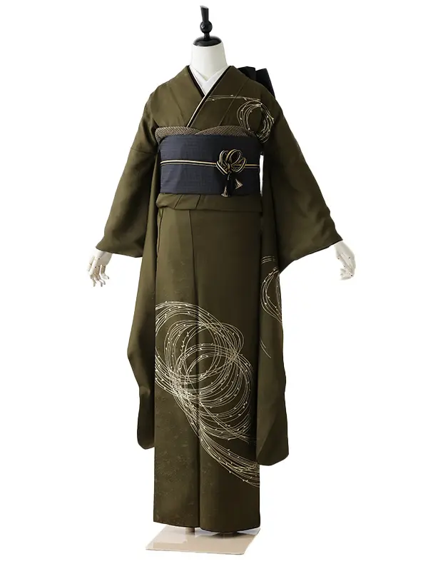 振袖0231　カーキ 金 シンプル