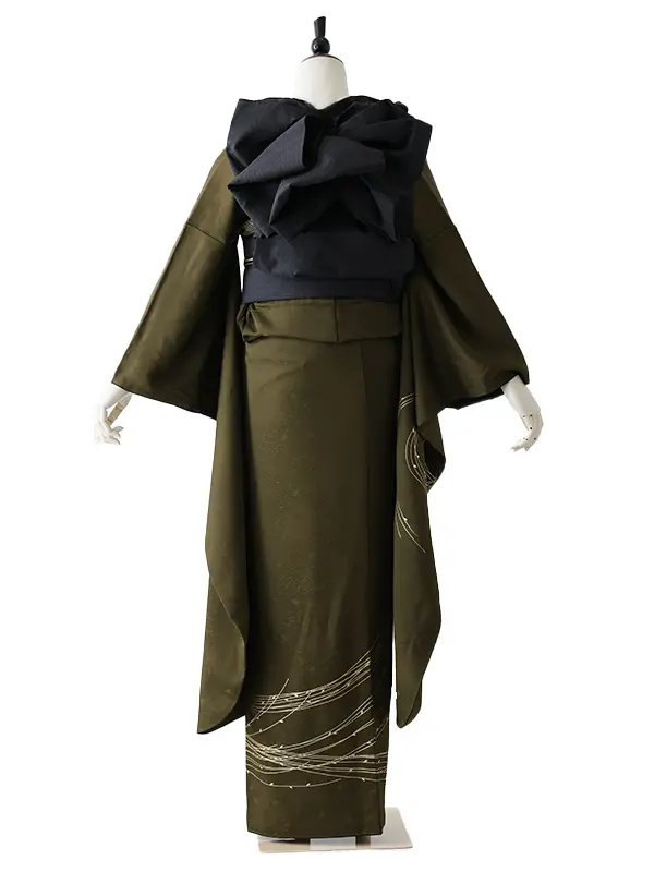 振袖0231　カーキ 金 シンプル