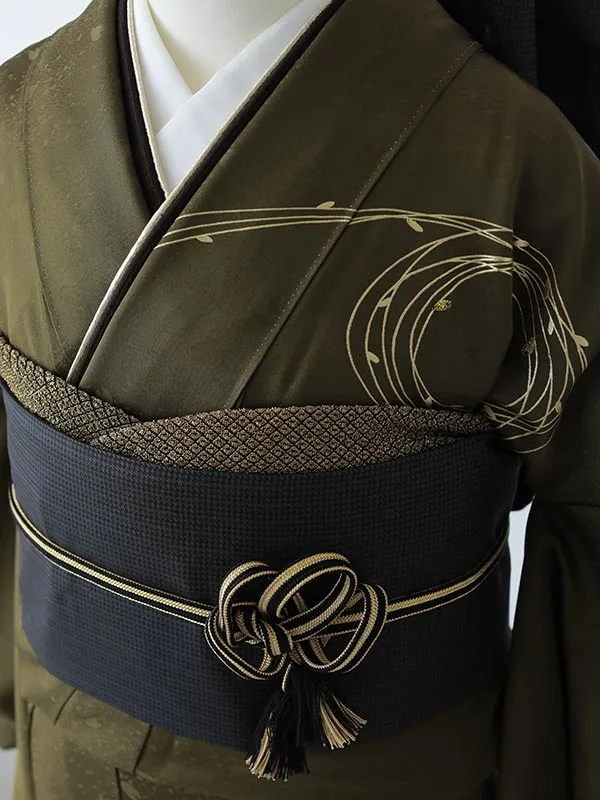 振袖0231　カーキ 金 シンプル