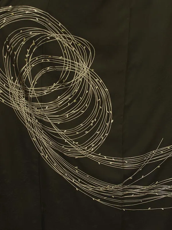 振袖0231　カーキ 金 シンプル