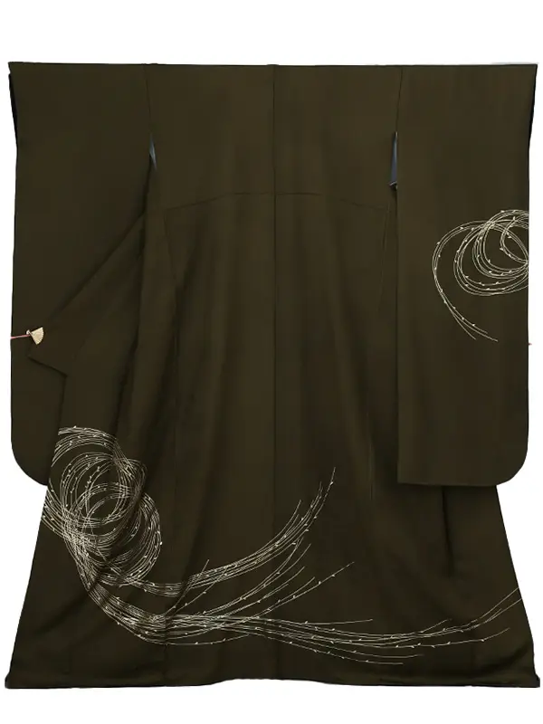 振袖0231　カーキ 金 シンプル