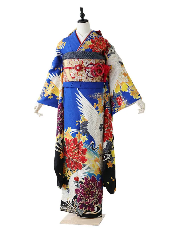 振袖0232　青 鶴　牡丹