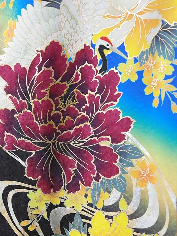 振袖0232　青 鶴　牡丹