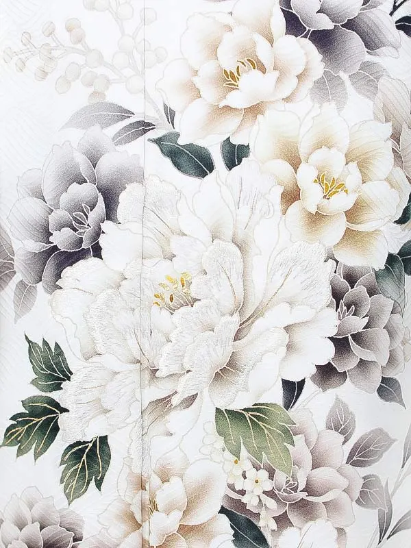 振袖0234　白 洋花 くすみ