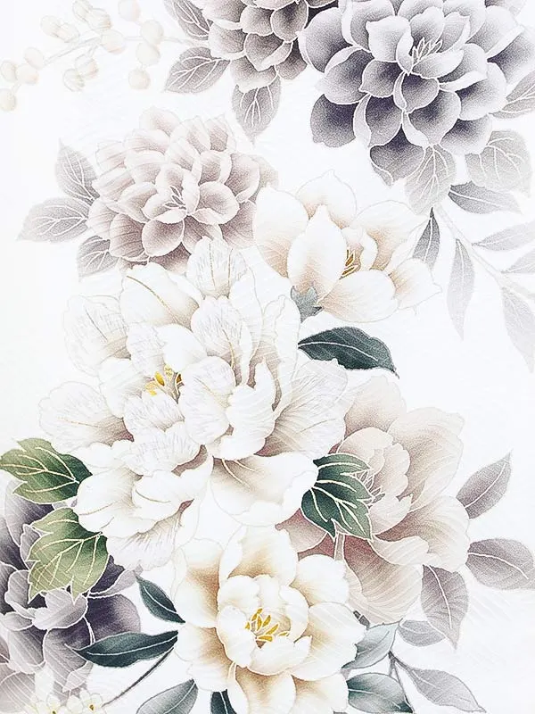 振袖0234　白 洋花 くすみ