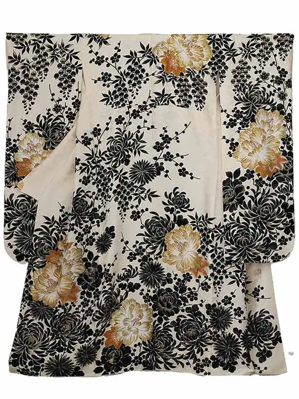 振袖0235　アイボリー 黒 洋花 NATURAL BEAUTY