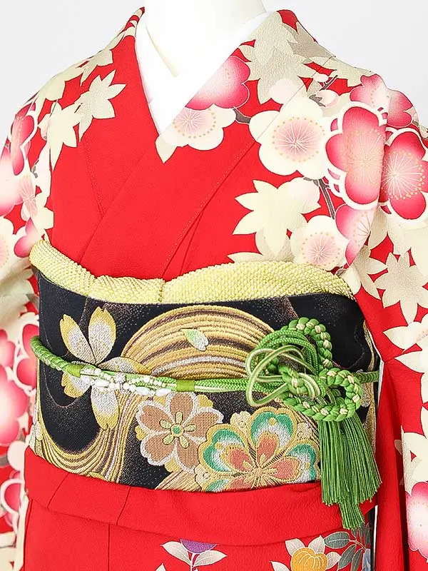 振袖0237　赤 牡丹 鶴