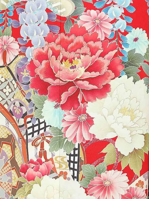 振袖0237　赤 牡丹 鶴