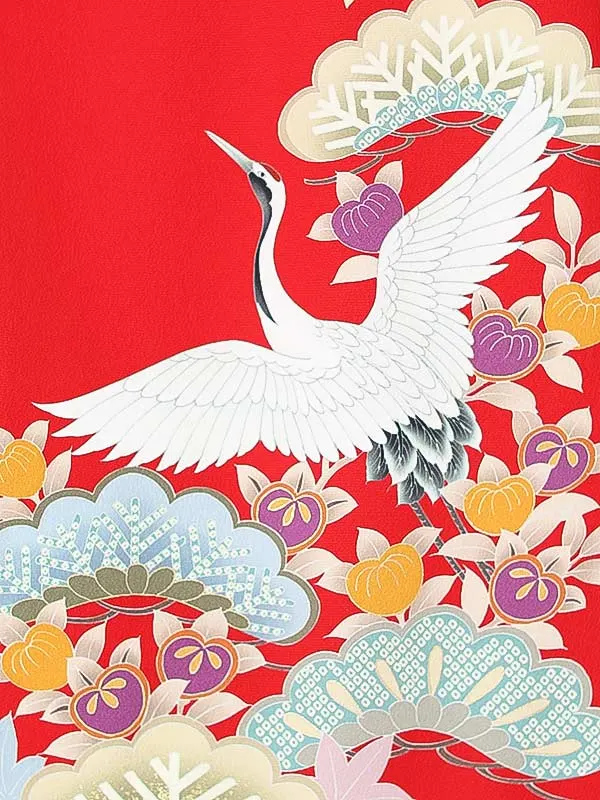 振袖0237　赤 牡丹 鶴