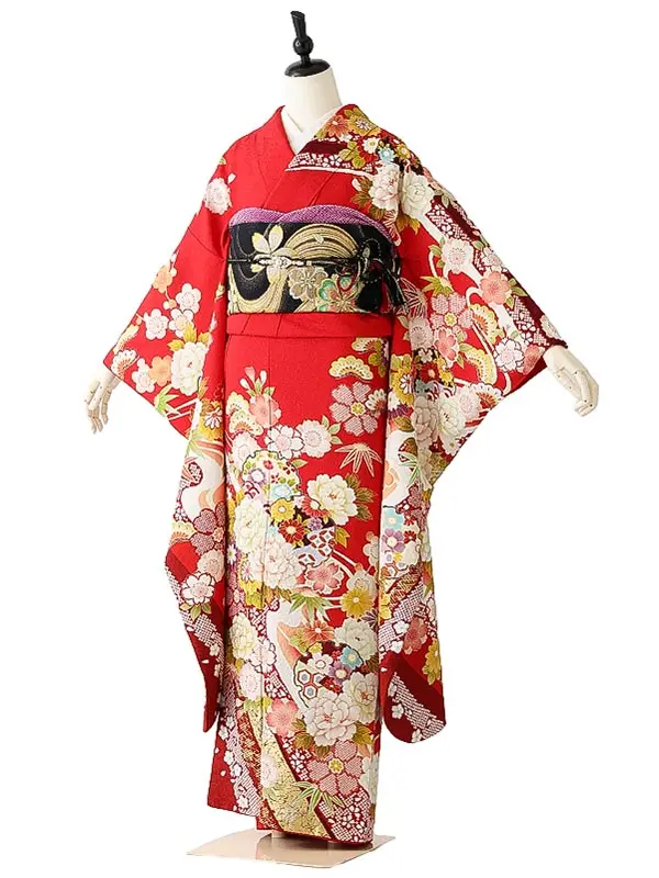 振袖0238　赤 牡丹 熨斗