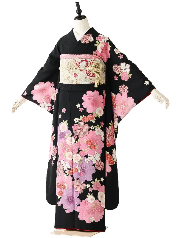振袖0241 黒 ピンク 桜