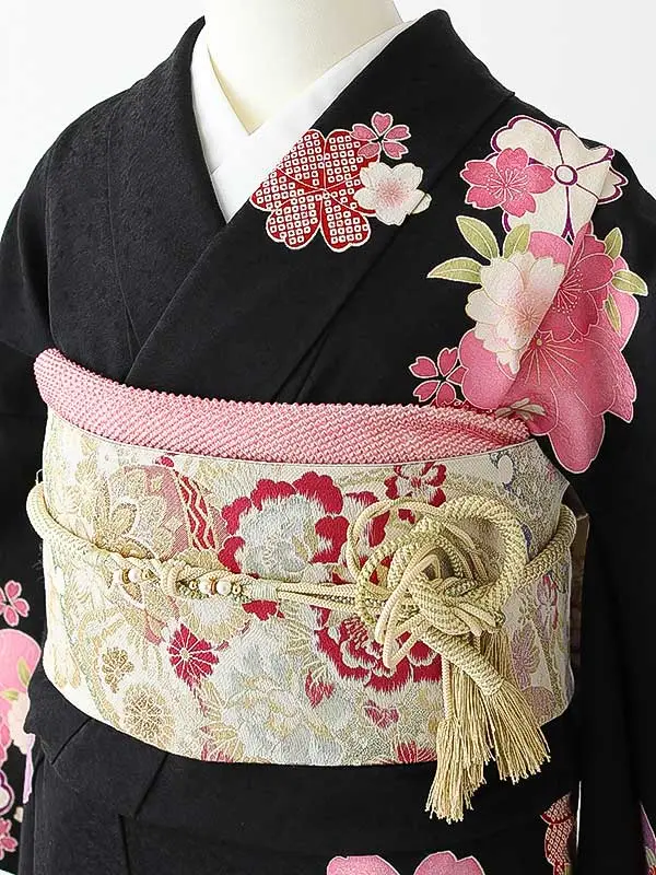 振袖0241 黒 ピンク 桜